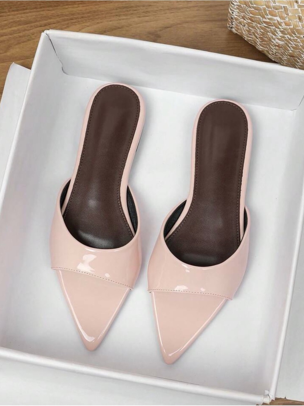 Women's Pointed-Toe Slip-On Mules in Light Pink